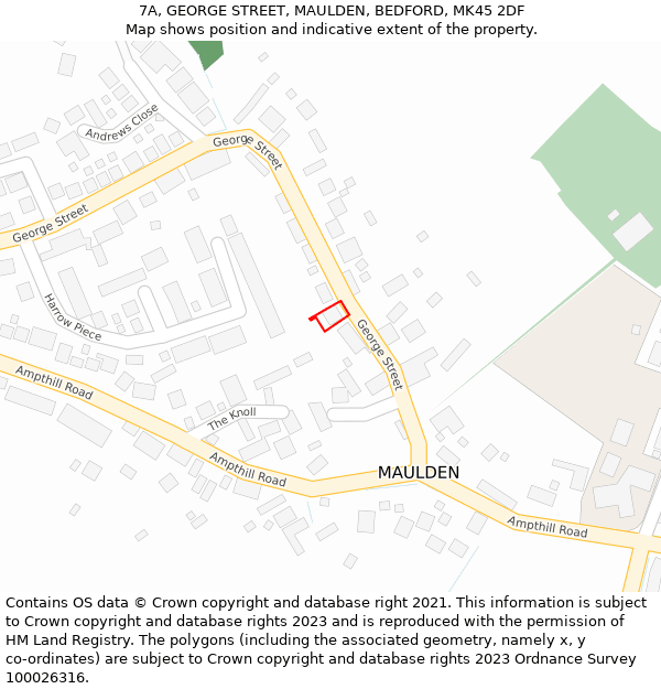 7A, GEORGE STREET, MAULDEN, BEDFORD, MK45 2DF: Location map and indicative extent of plot