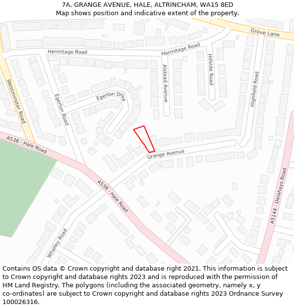 7A, GRANGE AVENUE, HALE, ALTRINCHAM, WA15 8ED: Location map and indicative extent of plot