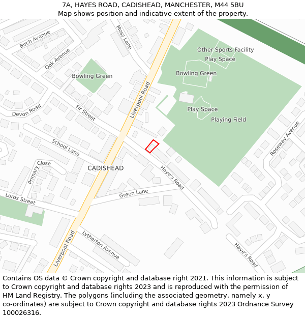 7A, HAYES ROAD, CADISHEAD, MANCHESTER, M44 5BU: Location map and indicative extent of plot