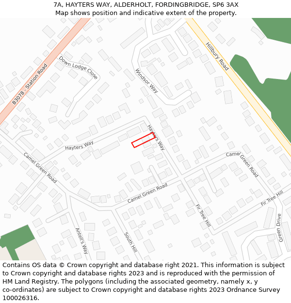 7A, HAYTERS WAY, ALDERHOLT, FORDINGBRIDGE, SP6 3AX: Location map and indicative extent of plot