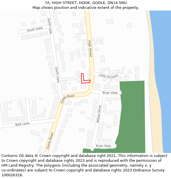 7A, HIGH STREET, HOOK, GOOLE, DN14 5NU: Location map and indicative extent of plot
