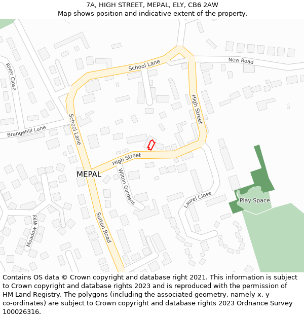 7A, HIGH STREET, MEPAL, ELY, CB6 2AW: Location map and indicative extent of plot