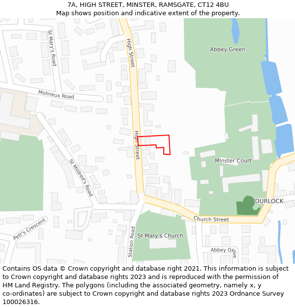 7A, HIGH STREET, MINSTER, RAMSGATE, CT12 4BU: Location map and indicative extent of plot