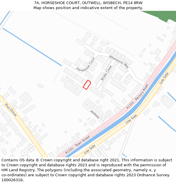 7A, HORSESHOE COURT, OUTWELL, WISBECH, PE14 8RW: Location map and indicative extent of plot