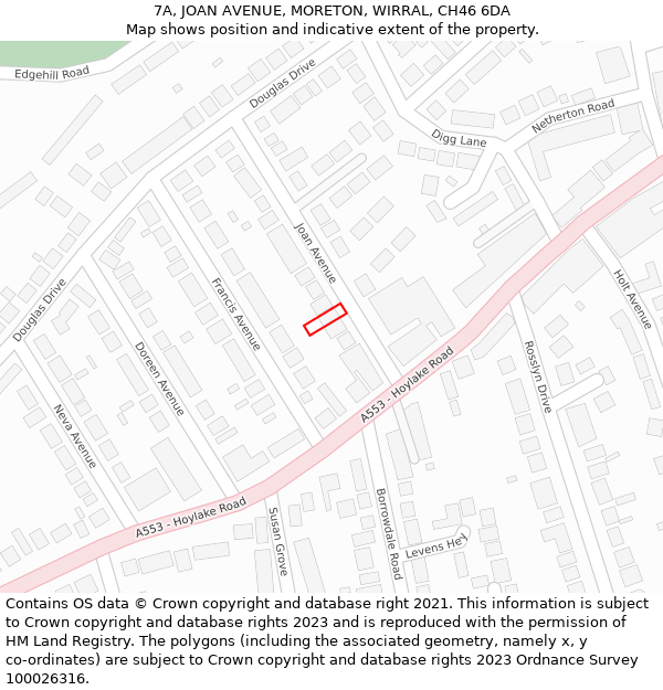 7A, JOAN AVENUE, MORETON, WIRRAL, CH46 6DA: Location map and indicative extent of plot