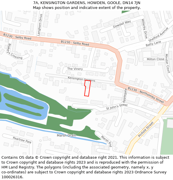 7A, KENSINGTON GARDENS, HOWDEN, GOOLE, DN14 7JN: Location map and indicative extent of plot