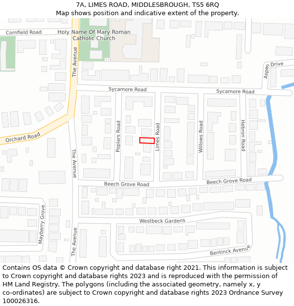 7A, LIMES ROAD, MIDDLESBROUGH, TS5 6RQ: Location map and indicative extent of plot