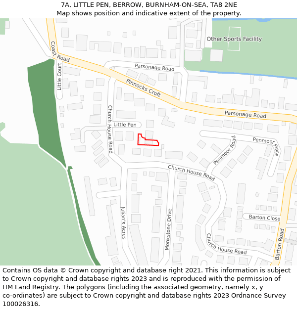 7A, LITTLE PEN, BERROW, BURNHAM-ON-SEA, TA8 2NE: Location map and indicative extent of plot