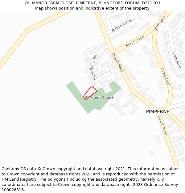 7A, MANOR FARM CLOSE, PIMPERNE, BLANDFORD FORUM, DT11 8XL: Location map and indicative extent of plot