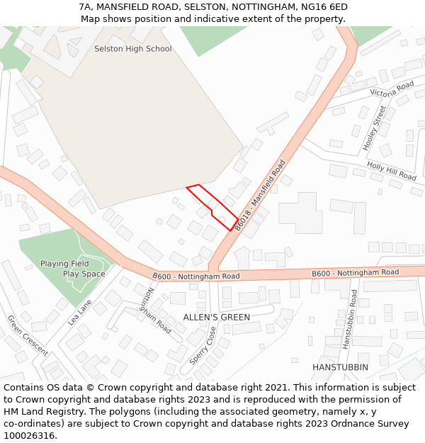 7A, MANSFIELD ROAD, SELSTON, NOTTINGHAM, NG16 6ED: Location map and indicative extent of plot