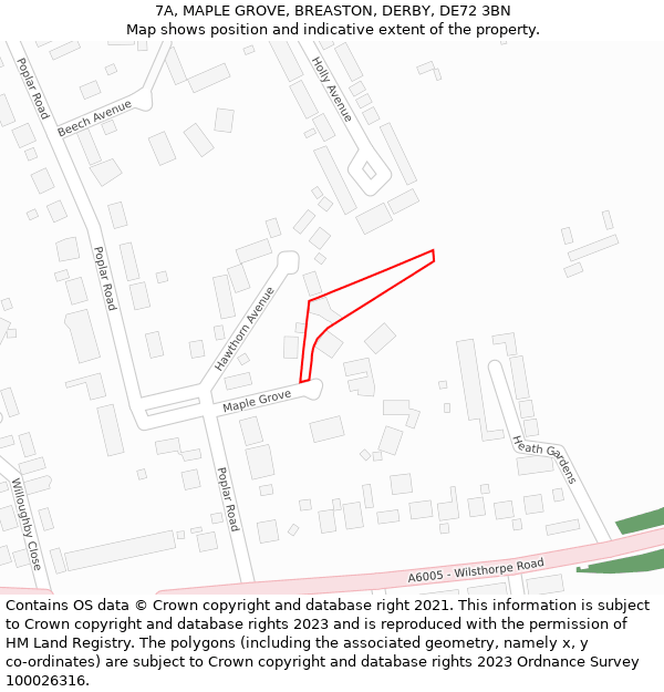 7A, MAPLE GROVE, BREASTON, DERBY, DE72 3BN: Location map and indicative extent of plot