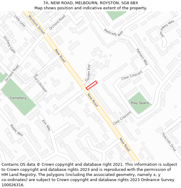 7A, NEW ROAD, MELBOURN, ROYSTON, SG8 6BX: Location map and indicative extent of plot