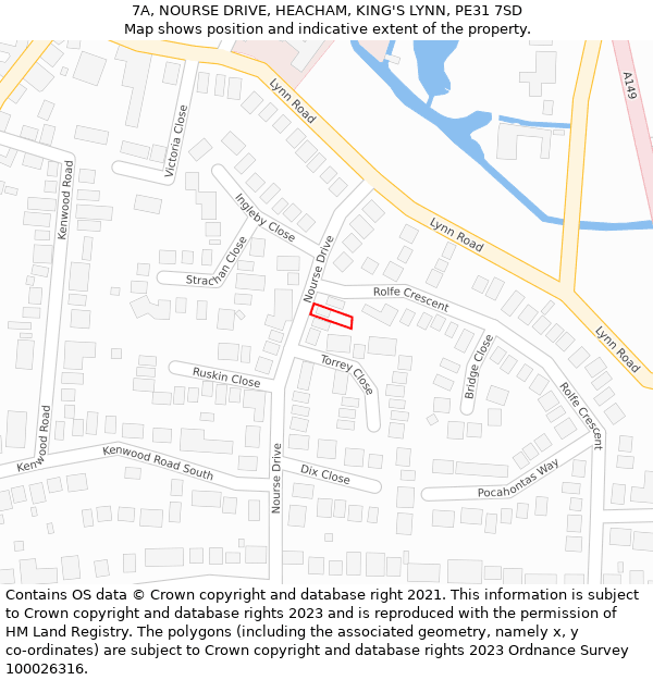 7A, NOURSE DRIVE, HEACHAM, KING'S LYNN, PE31 7SD: Location map and indicative extent of plot