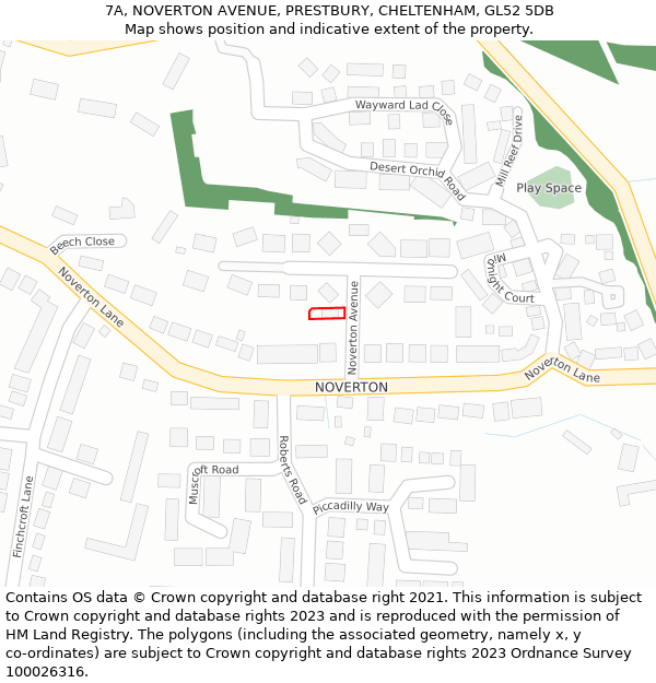 7A, NOVERTON AVENUE, PRESTBURY, CHELTENHAM, GL52 5DB: Location map and indicative extent of plot