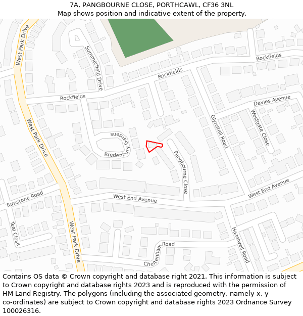 7A, PANGBOURNE CLOSE, PORTHCAWL, CF36 3NL: Location map and indicative extent of plot