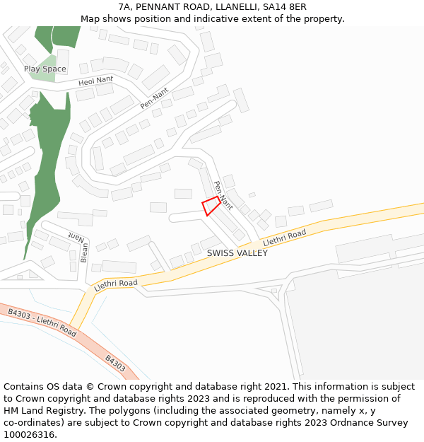 7A, PENNANT ROAD, LLANELLI, SA14 8ER: Location map and indicative extent of plot