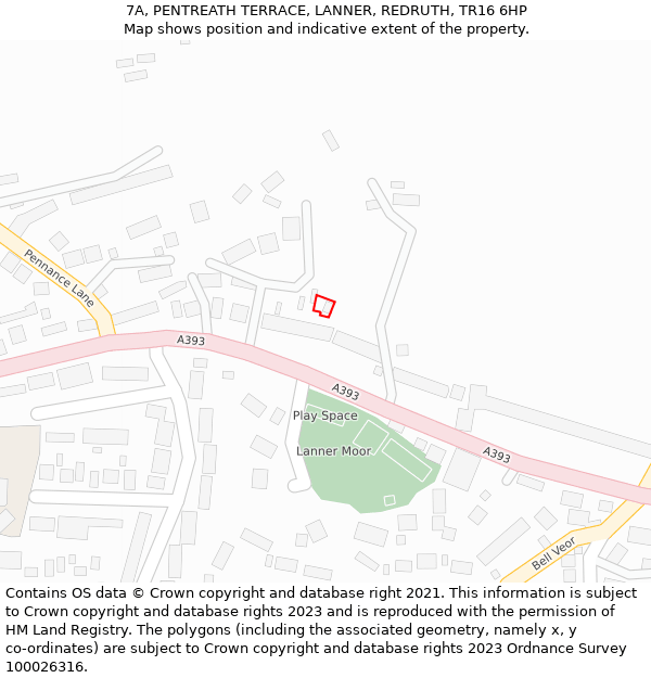 7A, PENTREATH TERRACE, LANNER, REDRUTH, TR16 6HP: Location map and indicative extent of plot