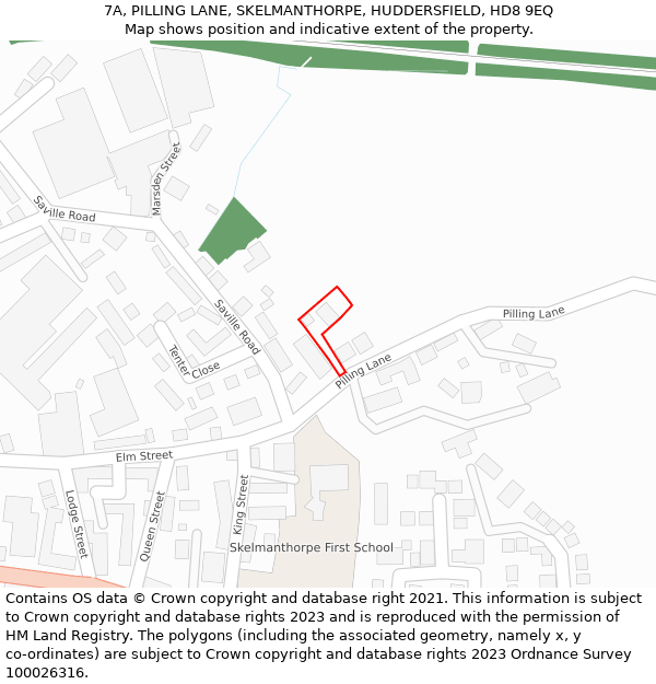 7A, PILLING LANE, SKELMANTHORPE, HUDDERSFIELD, HD8 9EQ: Location map and indicative extent of plot