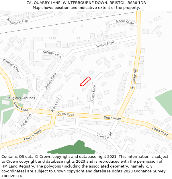 7A, QUARRY LANE, WINTERBOURNE DOWN, BRISTOL, BS36 1DB: Location map and indicative extent of plot