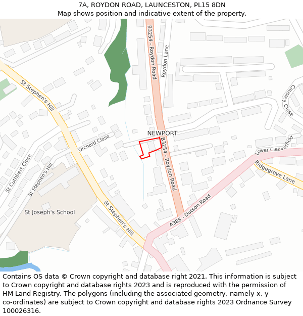 7A, ROYDON ROAD, LAUNCESTON, PL15 8DN: Location map and indicative extent of plot