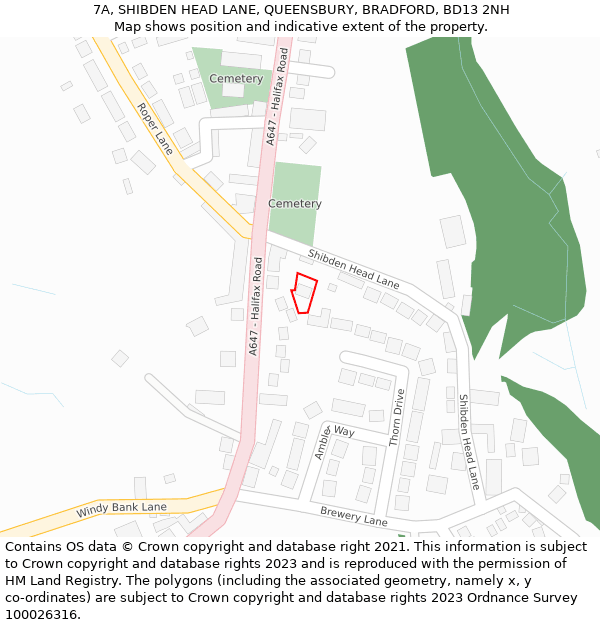 7A, SHIBDEN HEAD LANE, QUEENSBURY, BRADFORD, BD13 2NH: Location map and indicative extent of plot
