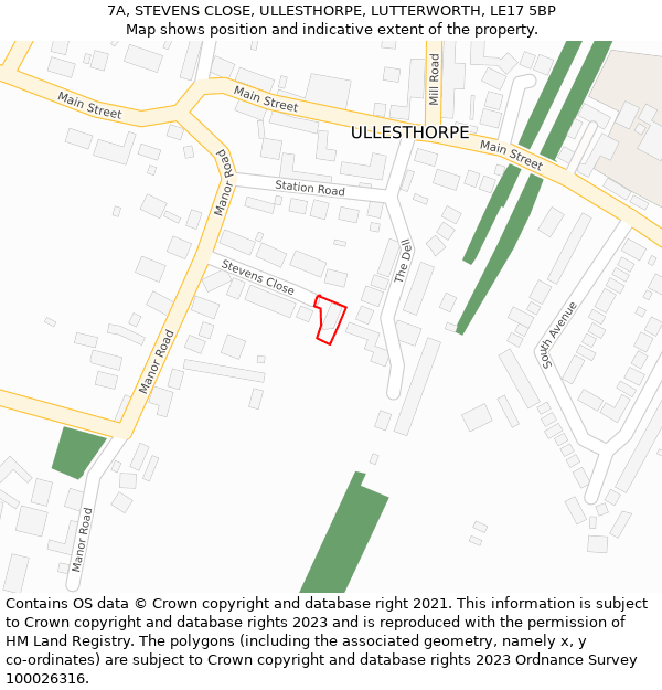 7A, STEVENS CLOSE, ULLESTHORPE, LUTTERWORTH, LE17 5BP: Location map and indicative extent of plot