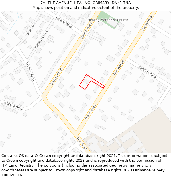 7A, THE AVENUE, HEALING, GRIMSBY, DN41 7NA: Location map and indicative extent of plot
