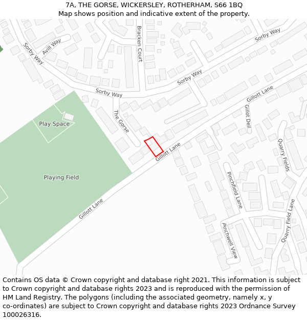 7A, THE GORSE, WICKERSLEY, ROTHERHAM, S66 1BQ: Location map and indicative extent of plot