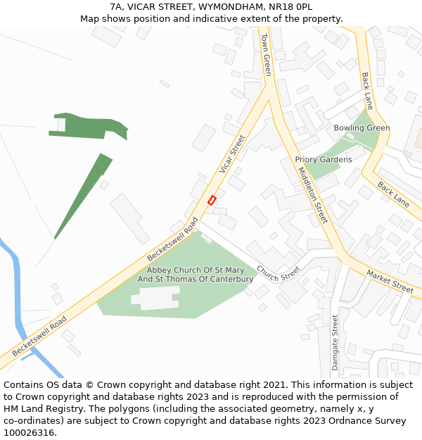 7A, VICAR STREET, WYMONDHAM, NR18 0PL: Location map and indicative extent of plot