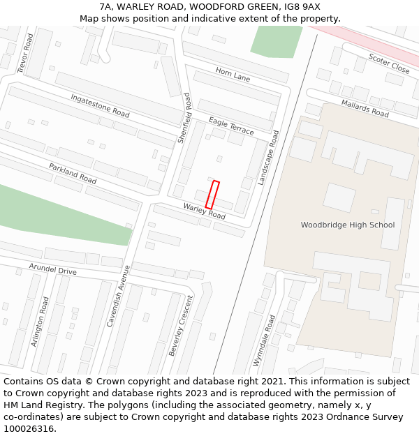 7A, WARLEY ROAD, WOODFORD GREEN, IG8 9AX: Location map and indicative extent of plot