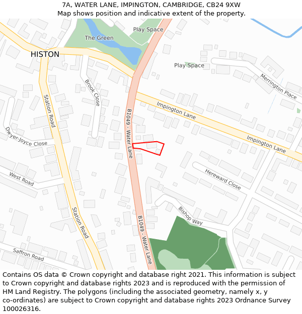 7A, WATER LANE, IMPINGTON, CAMBRIDGE, CB24 9XW: Location map and indicative extent of plot