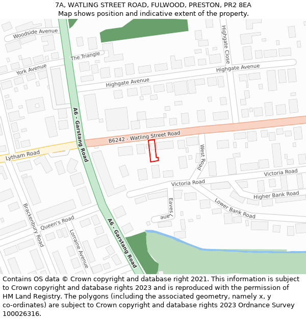 7A, WATLING STREET ROAD, FULWOOD, PRESTON, PR2 8EA: Location map and indicative extent of plot