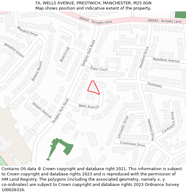 7A, WELLS AVENUE, PRESTWICH, MANCHESTER, M25 0GN: Location map and indicative extent of plot