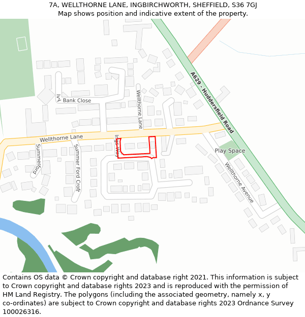 7A, WELLTHORNE LANE, INGBIRCHWORTH, SHEFFIELD, S36 7GJ: Location map and indicative extent of plot