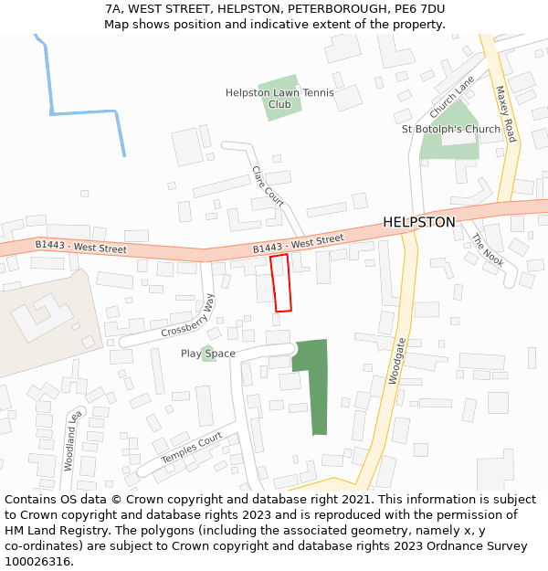 7A, WEST STREET, HELPSTON, PETERBOROUGH, PE6 7DU: Location map and indicative extent of plot