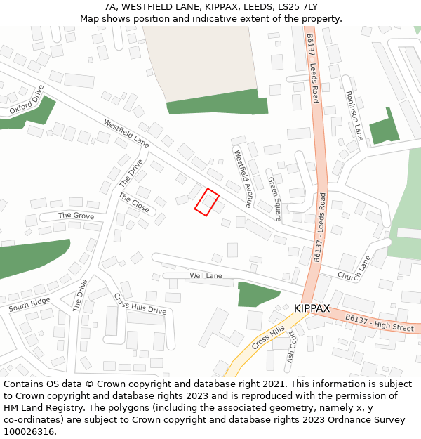 7A, WESTFIELD LANE, KIPPAX, LEEDS, LS25 7LY: Location map and indicative extent of plot
