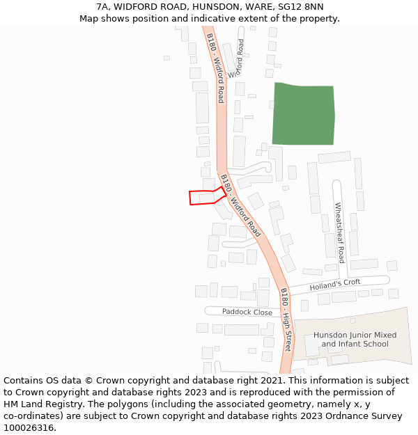 7A, WIDFORD ROAD, HUNSDON, WARE, SG12 8NN: Location map and indicative extent of plot