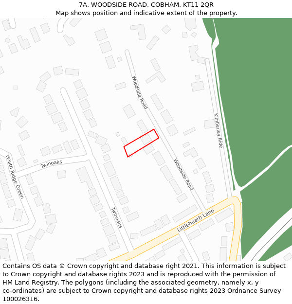 7A, WOODSIDE ROAD, COBHAM, KT11 2QR: Location map and indicative extent of plot