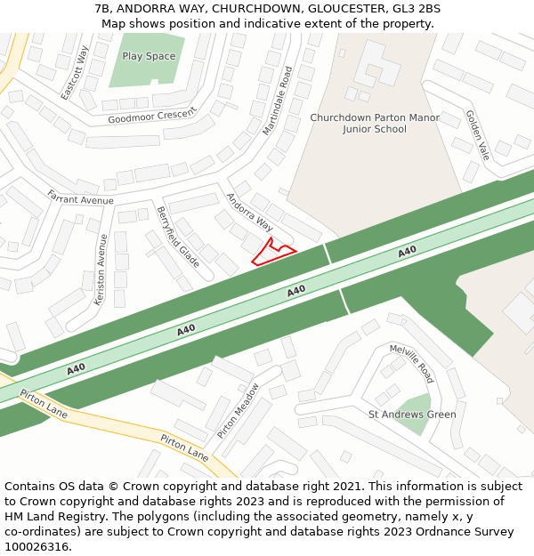 7B, ANDORRA WAY, CHURCHDOWN, GLOUCESTER, GL3 2BS: Location map and indicative extent of plot