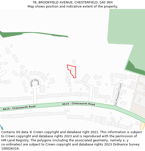 7B, BROOKFIELD AVENUE, CHESTERFIELD, S40 3NX: Location map and indicative extent of plot