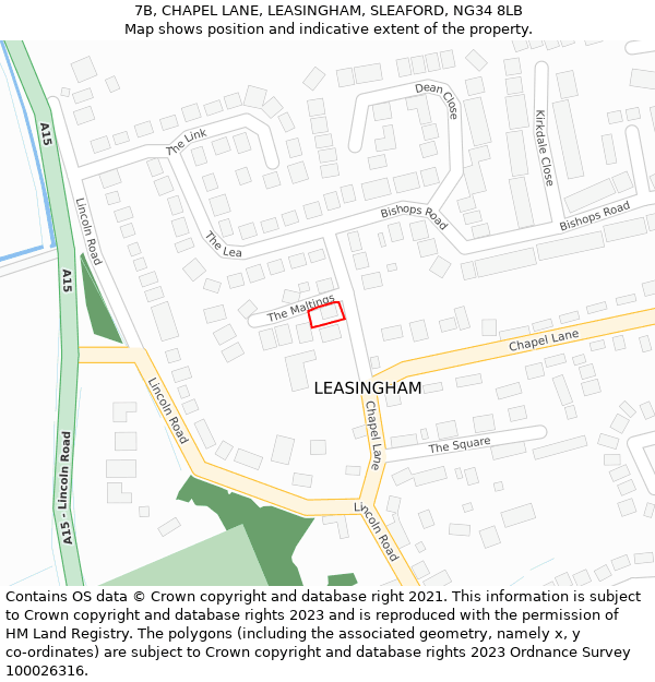 7B, CHAPEL LANE, LEASINGHAM, SLEAFORD, NG34 8LB: Location map and indicative extent of plot