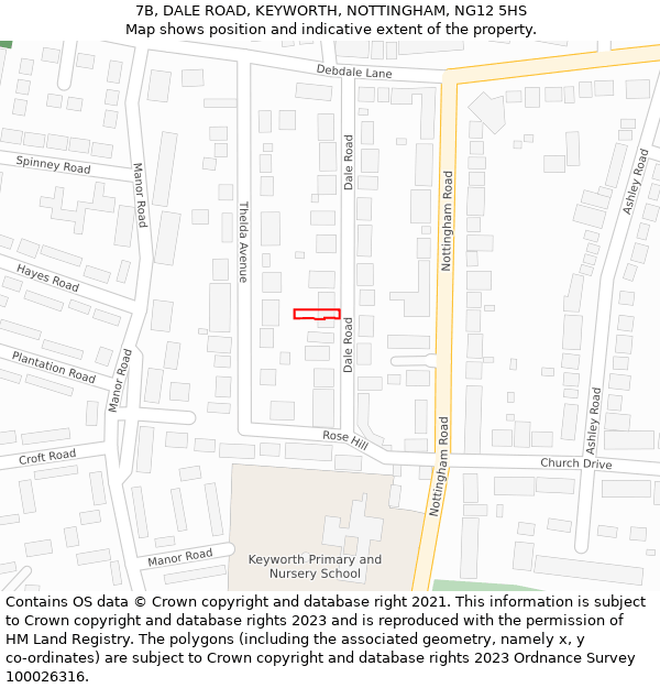 7B, DALE ROAD, KEYWORTH, NOTTINGHAM, NG12 5HS: Location map and indicative extent of plot