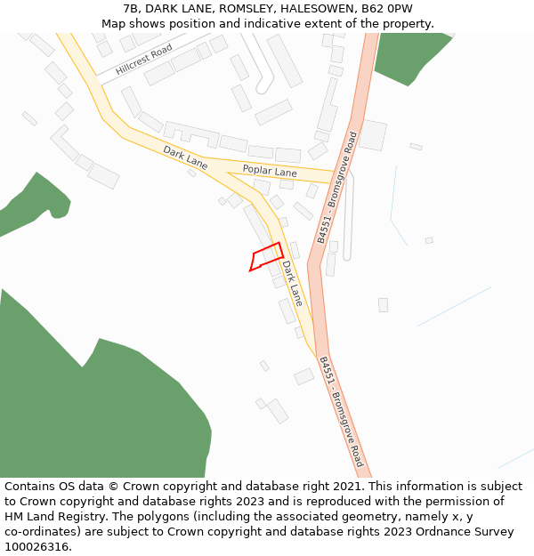 7B, DARK LANE, ROMSLEY, HALESOWEN, B62 0PW: Location map and indicative extent of plot