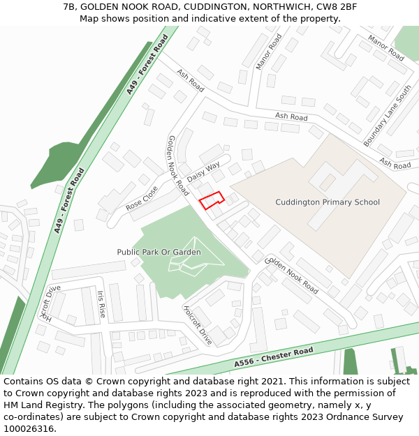 7B, GOLDEN NOOK ROAD, CUDDINGTON, NORTHWICH, CW8 2BF: Location map and indicative extent of plot