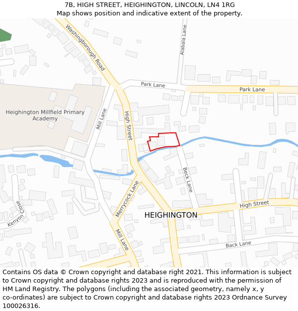 7B, HIGH STREET, HEIGHINGTON, LINCOLN, LN4 1RG: Location map and indicative extent of plot