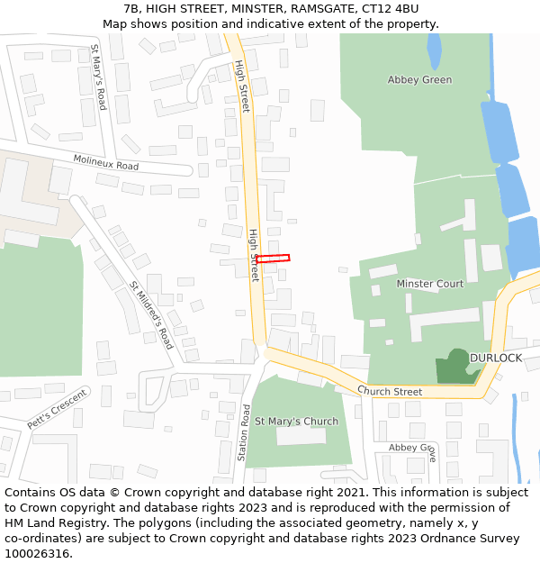 7B, HIGH STREET, MINSTER, RAMSGATE, CT12 4BU: Location map and indicative extent of plot