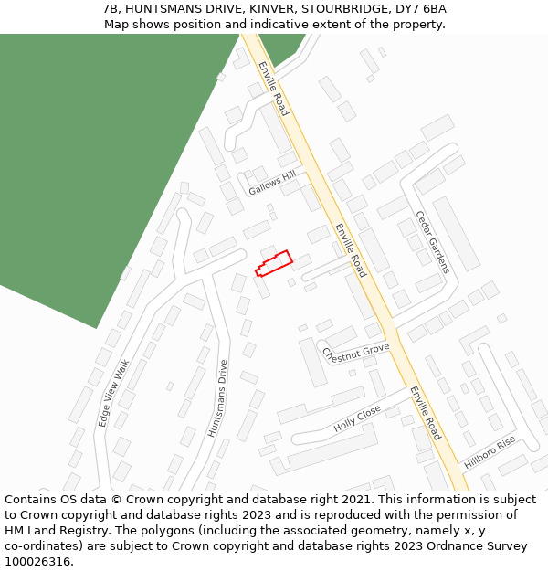 7B, HUNTSMANS DRIVE, KINVER, STOURBRIDGE, DY7 6BA: Location map and indicative extent of plot
