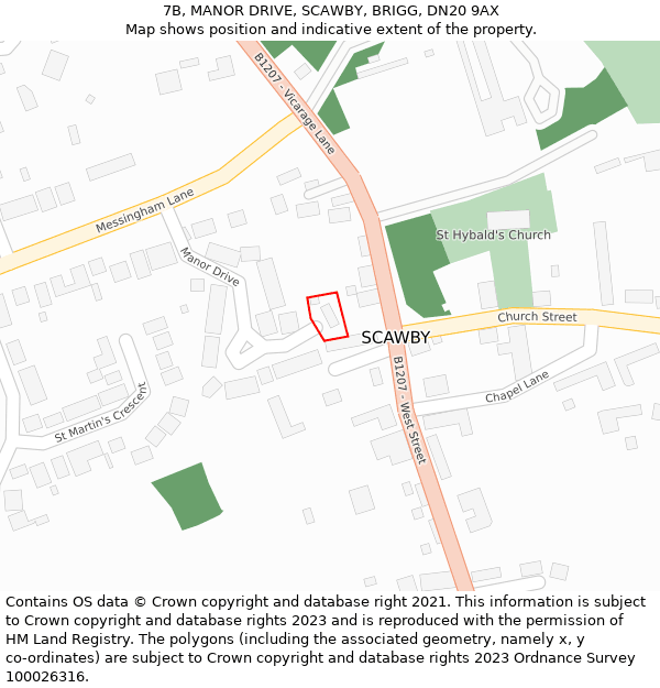 7B, MANOR DRIVE, SCAWBY, BRIGG, DN20 9AX: Location map and indicative extent of plot