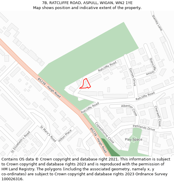 7B, RATCLIFFE ROAD, ASPULL, WIGAN, WN2 1YE: Location map and indicative extent of plot