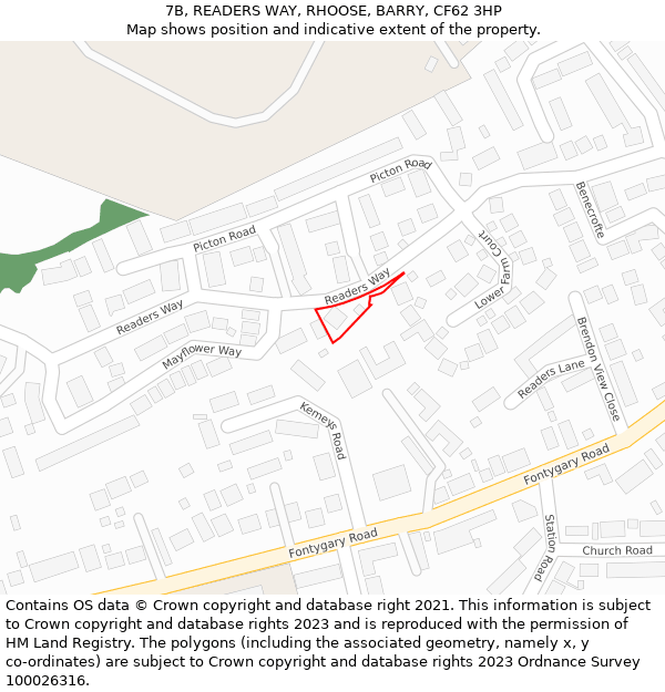 7B, READERS WAY, RHOOSE, BARRY, CF62 3HP: Location map and indicative extent of plot